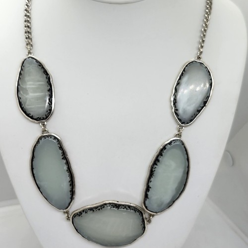 Silver Tone Faux Gray Stone Necklace