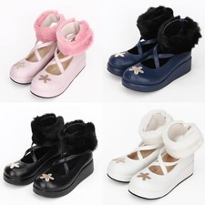 Gothic Sweet Lolita Damen Plateau Platform Schuhe Shoe Cosplay Kostüme Fel Warm