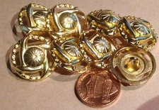 8 Domed Pierced Shiny Gold Tone Metal Buttons Steampunk 13/16" 20mm # 7427
