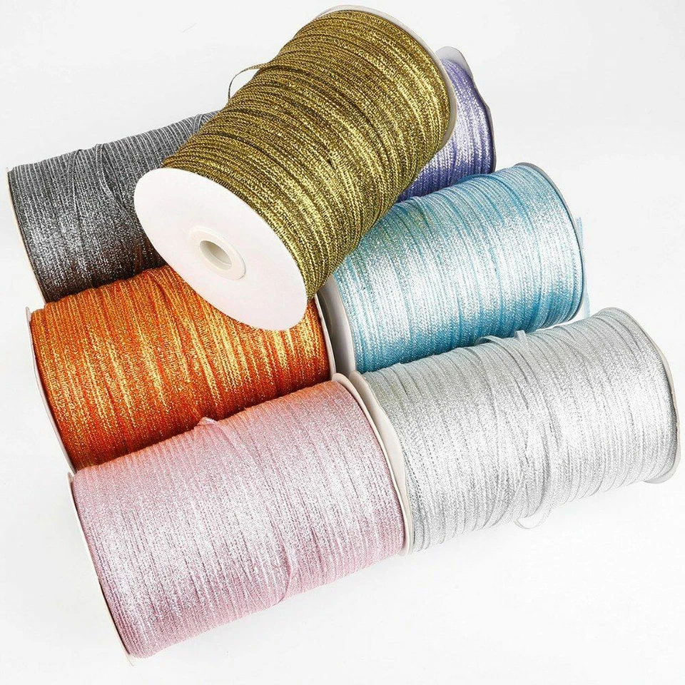 20yards/bag Metallic Glitter Ribbons 3mm Polyester Double Face Ribbon Sewing Cra - Image 3 of 4