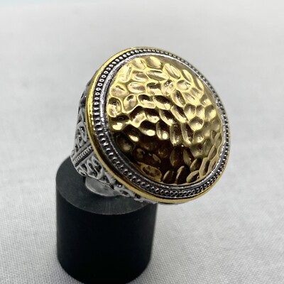 Landau Statement Ring Mixed Metal Hammered  Gold Tone Filigree Silver Tone