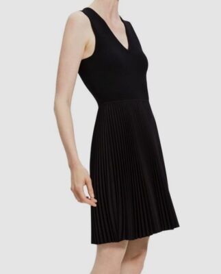 Pleated Combo Dress in Flannel - Black