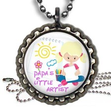Papa's Little Girl Artist Bottle Cap Necklace  Chain Handmade Art Grandpa Love
