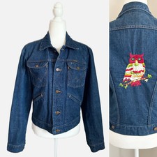 Vintage 70s Wrangler Embroidered Owl Denim Jean Jacket Boho Western Retro Medium