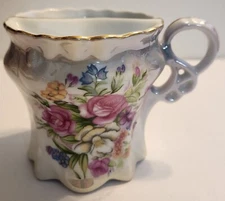 R.S. Prussia Carnation Mold Porcelain Mustache Shaving Mug Floral Antique