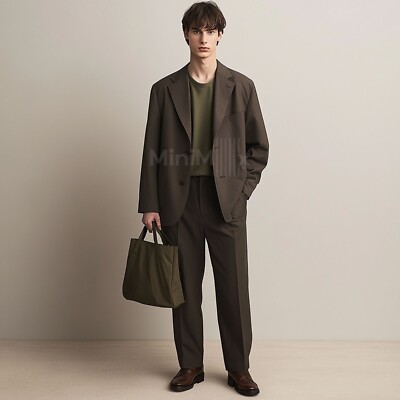 Dar Muted Taupe Oversized Men s Two-Piece Suit Relaxed Blazer & Straight Trouser