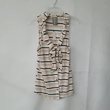 Dolan Tunic Top Women XS Pink Blue Striped Ruffled Tie Neck Button Up Beach New