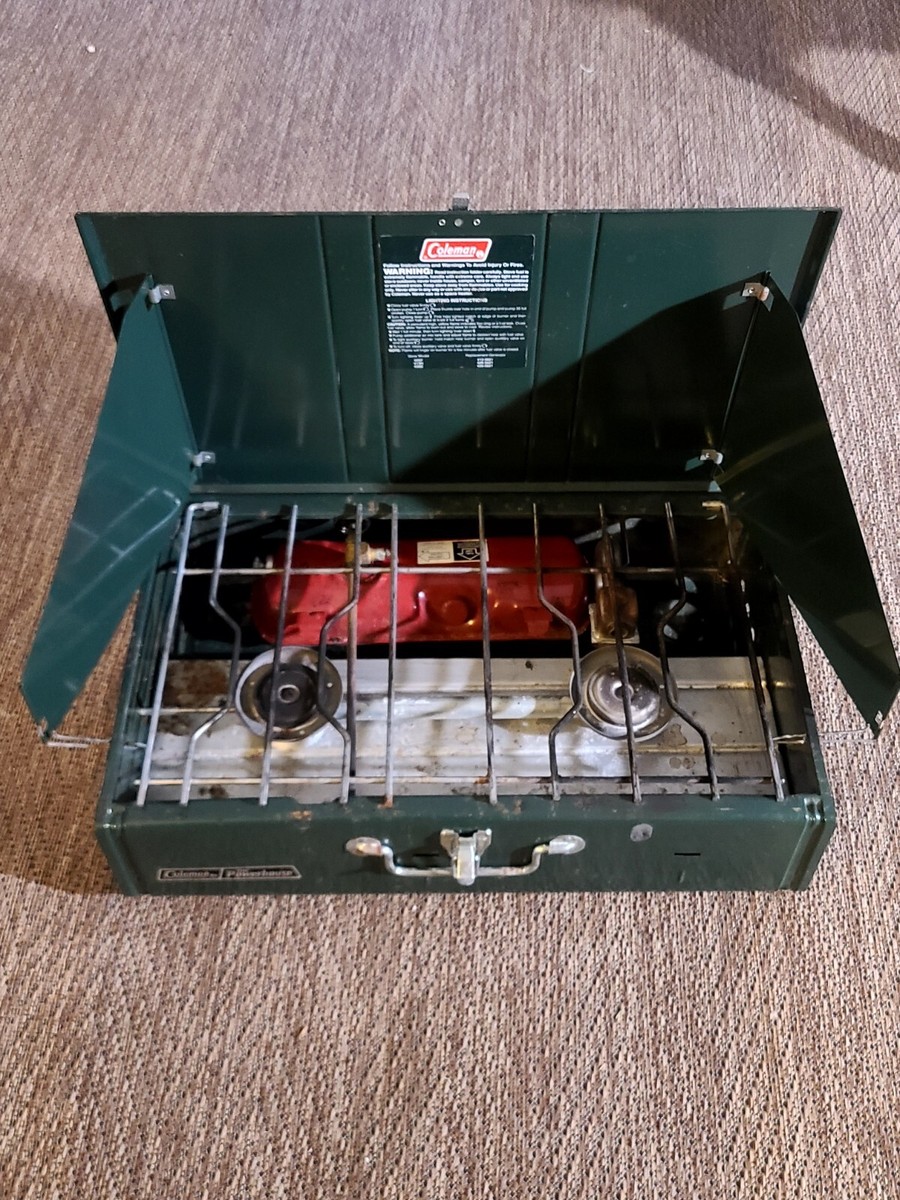 バーベキュー・調理用品 COLEMAN POWERHOUSE CAMP STOVE 413H499J Vintage Coleman Powerhouse 2-Burner Gas Camp Stove 413H499 W/ BOX
