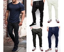 Mens DRAWSTRING Casual JOGGER SPORTS PANT BOYS DROP CROTCH TRACKSUIT BOTTOM UK