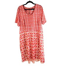 Jemma Womens Plus Size Scoop Neck Coral Geometric Print Dress 2X
