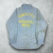 Vintage 40s Chain Stitched Loop Collar Men's Button Up Work Shirt Blue Size XL