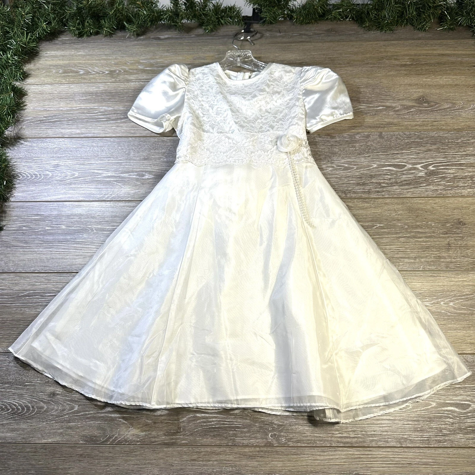 Wedding Dress Size 6X (kids) Girls Flower Girl White Lace Lined Vintage USA Made