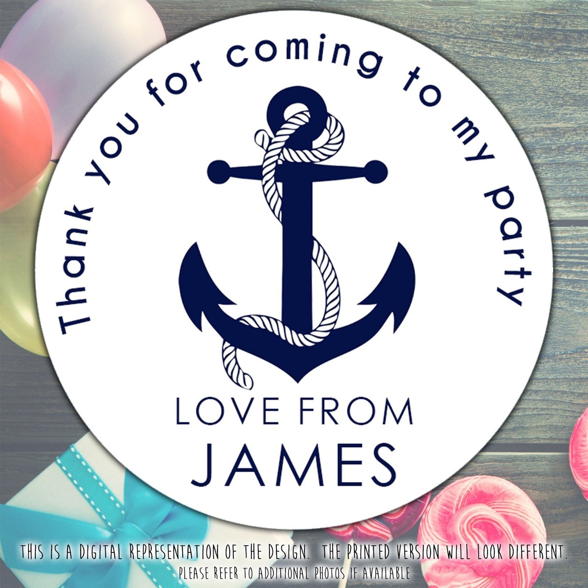 Personalised Anchor Party Stickers Sheet - For Sweet Cones, Matte Or Gloss Finish