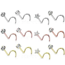 20G 18G 316L Surgical Steel Nose Screw Prong Set Shaped 3mm CZ Nose Ring Stud