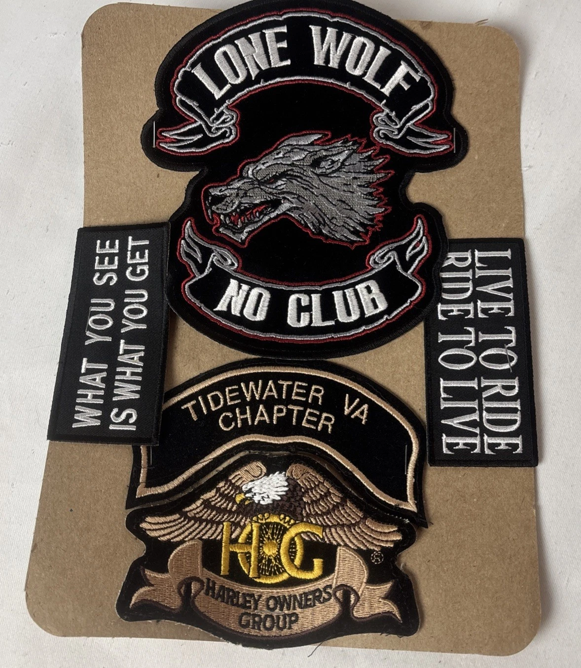 New Harley Davidson Iron On Patches Lone Wolf Owners Group Tidewater VA Set Of 5