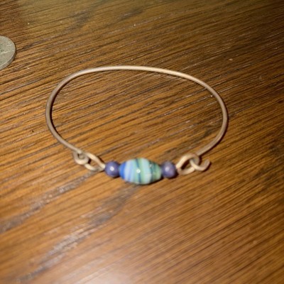 Handmade Artisan Metal Braclet With Glass Pottery Bead BoHo Free Shipping