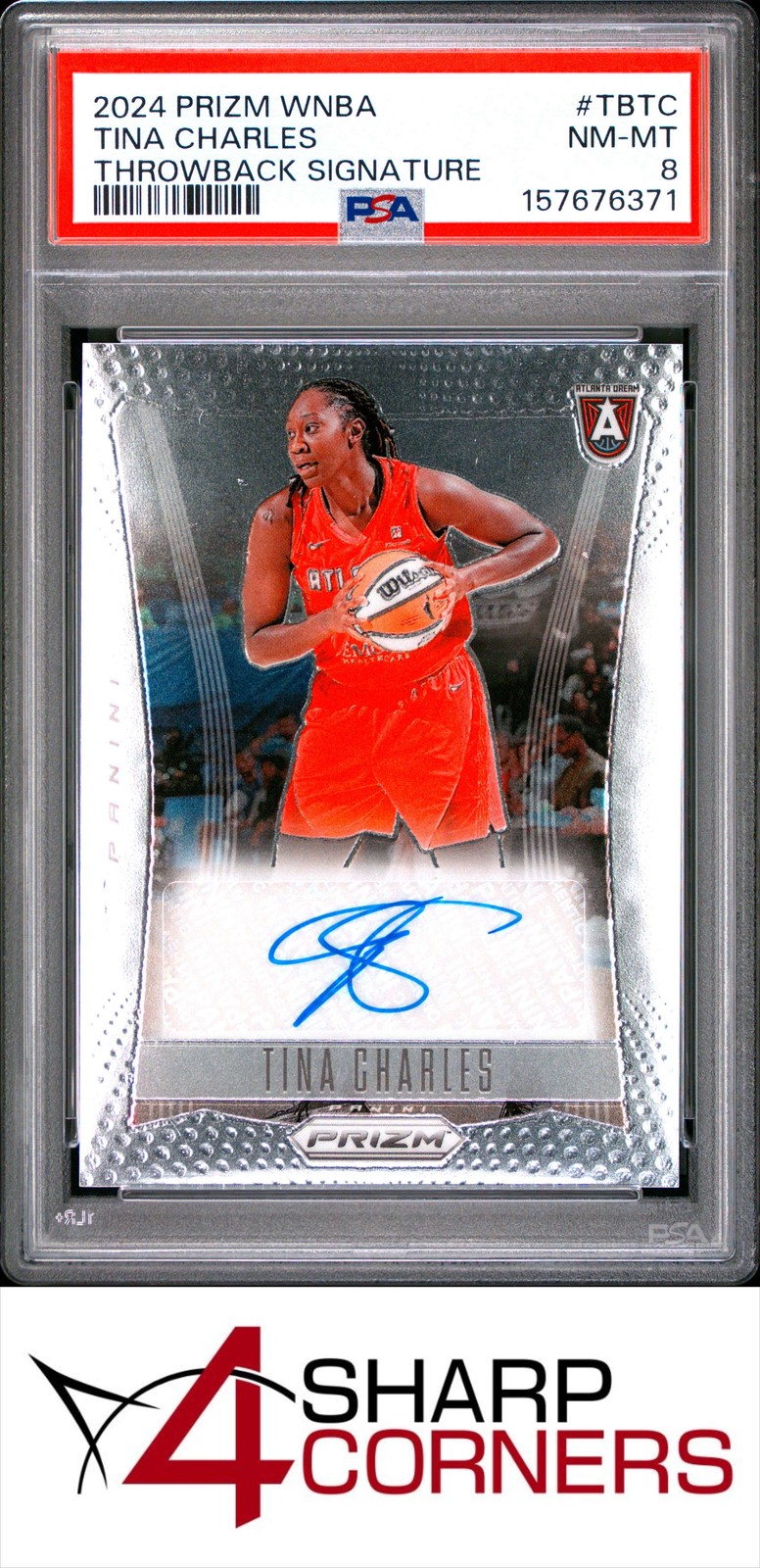 2024 PANINI PRIZM WNBA THROWBACK SIGNATURES AUTO #TBTC TINA CHARLES POP 1 PSA 8