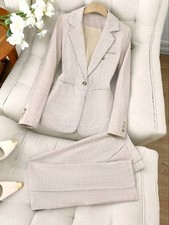 2pcs Business Casual Single Button Stand Collar Suit Jacket And Pants Set