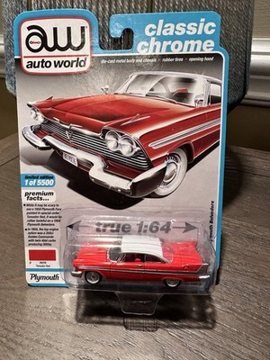 AUTO WORLD: ''1958 Plymouth Belvedere'' Classic Chrome 1:64 NIP- 2020 (V)