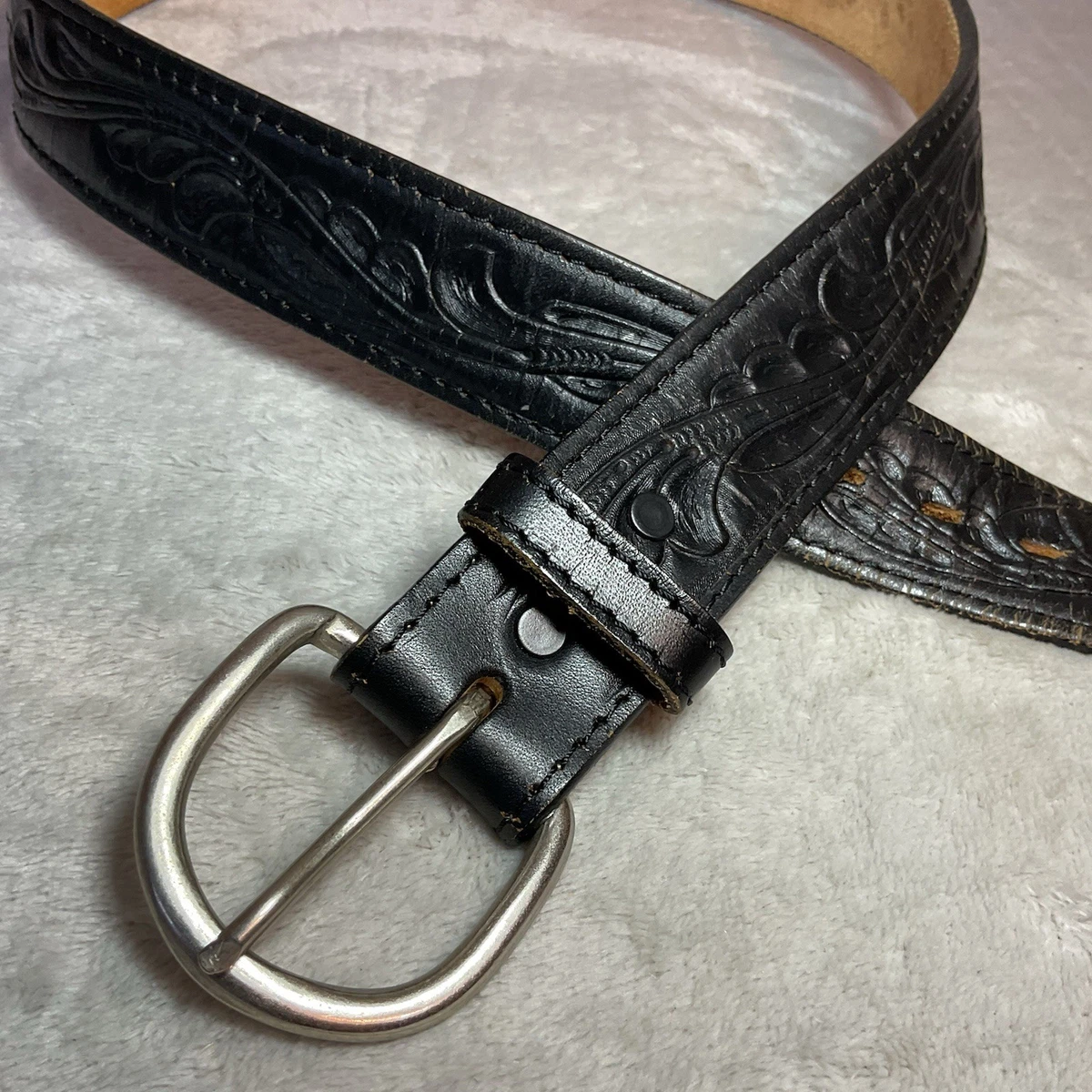 Vintage Wiley Belt Black Leather 4 Loop with Nickel Pick Titanium Wide Pin Black Leather Belt by Nickel Smart® | Work  main image 3