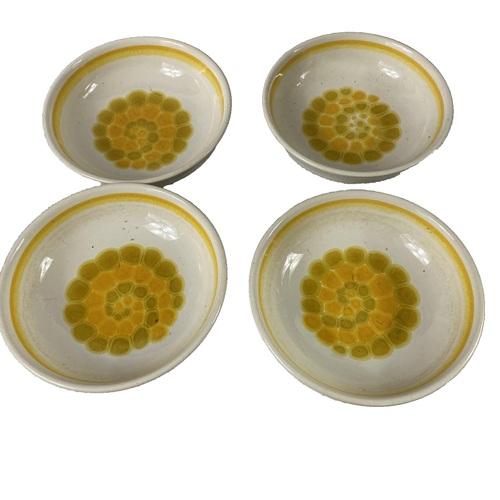 Vintage Franciscan Earthenware Dessert Bowls Yellow Flower 6.5" Set 4 USA Retro