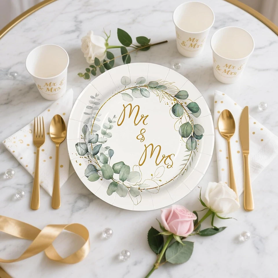 Platos de papel de compromiso 50 un.-Sr. y Sra. ducha nupcial boda 7 pulgadas 7 pulgadas,  Foto 4 de 4