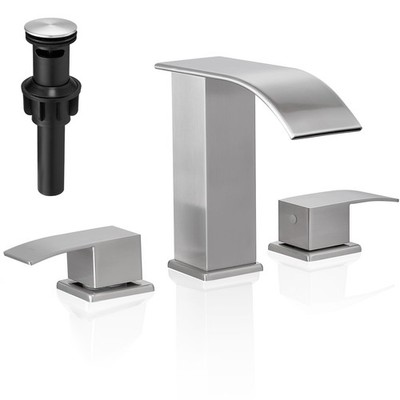 Waterfall Bathroom Faucet, 3 Hole Widespread, Brushed Nickel, 8 Inch, 2-Handl...