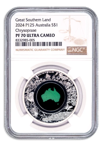 2024 Australia 1 oz Silver Great Southern Land Chrysoprase Coin NGC PF70 UCAM