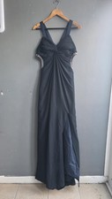 Navy Strap Crystal Embellished Ruched Maxi Gown Dress Floor Length Occasion S-M