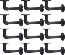 12 Pack 7x4 Inch Industrial Pipe Floating Shelf Brackets, Heavy Duty Iron