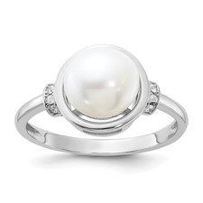 Sterling Silver 8-9mm White Cultured Pearl and Cubic Zirconia Circle Ring Size 6