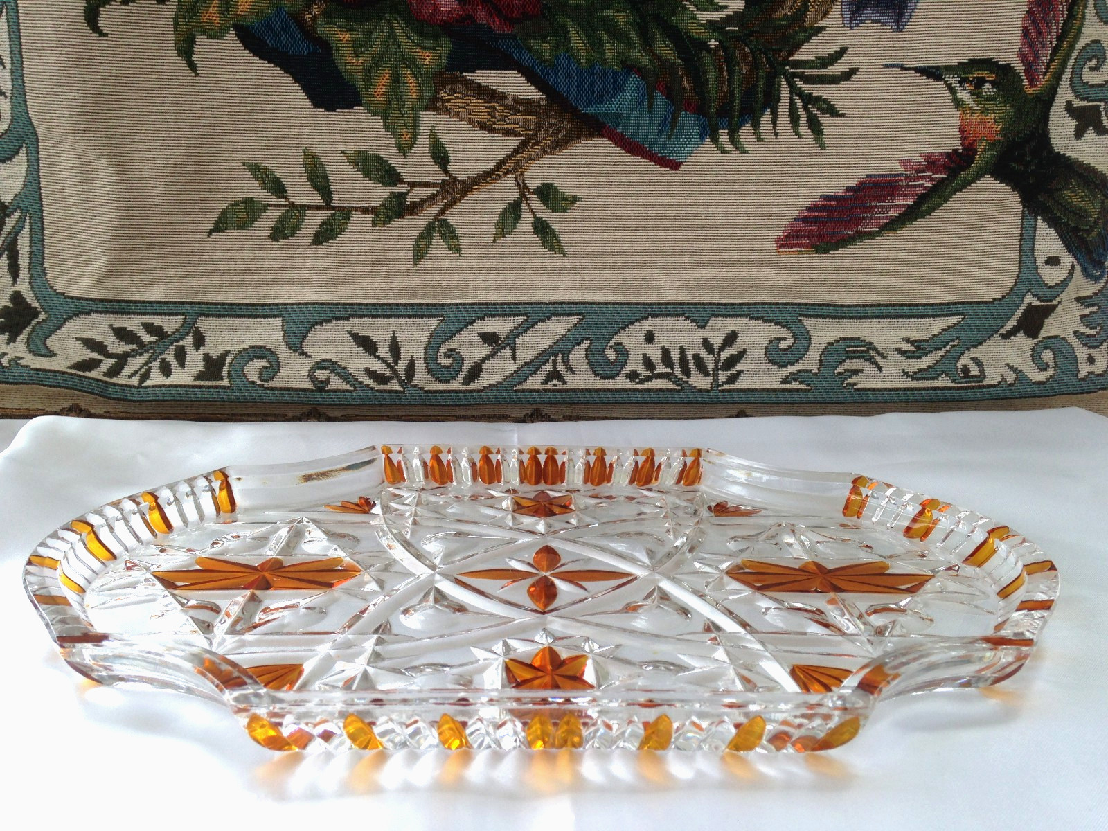 VINTAGE CLEAR & AMBER GLASS DRESSING TABLE SET TRAY