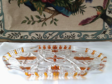VINTAGE CLEAR & AMBER GLASS DRESSING TABLE SET TRAY