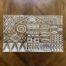 GAY FAD Vtg Textured Bent Edge Glass Platter Atomic White & Gray 15"x9" MCM