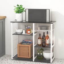 Microwave Cart Stand 35.4in Dual 3-Tier Kitchen Rack Shelf Black