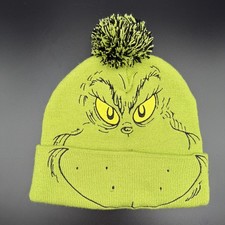 Dr. Seuss The Grinch OSFM 2022 Cuffed Green Black Pom Pom Beanie Hat