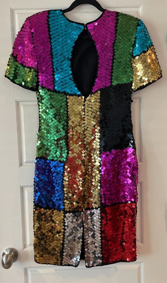 Vestido de lentejuelas vintage de noche perla mediano cóctel graduación Nochevieja *RARO* Foto 3 de 4