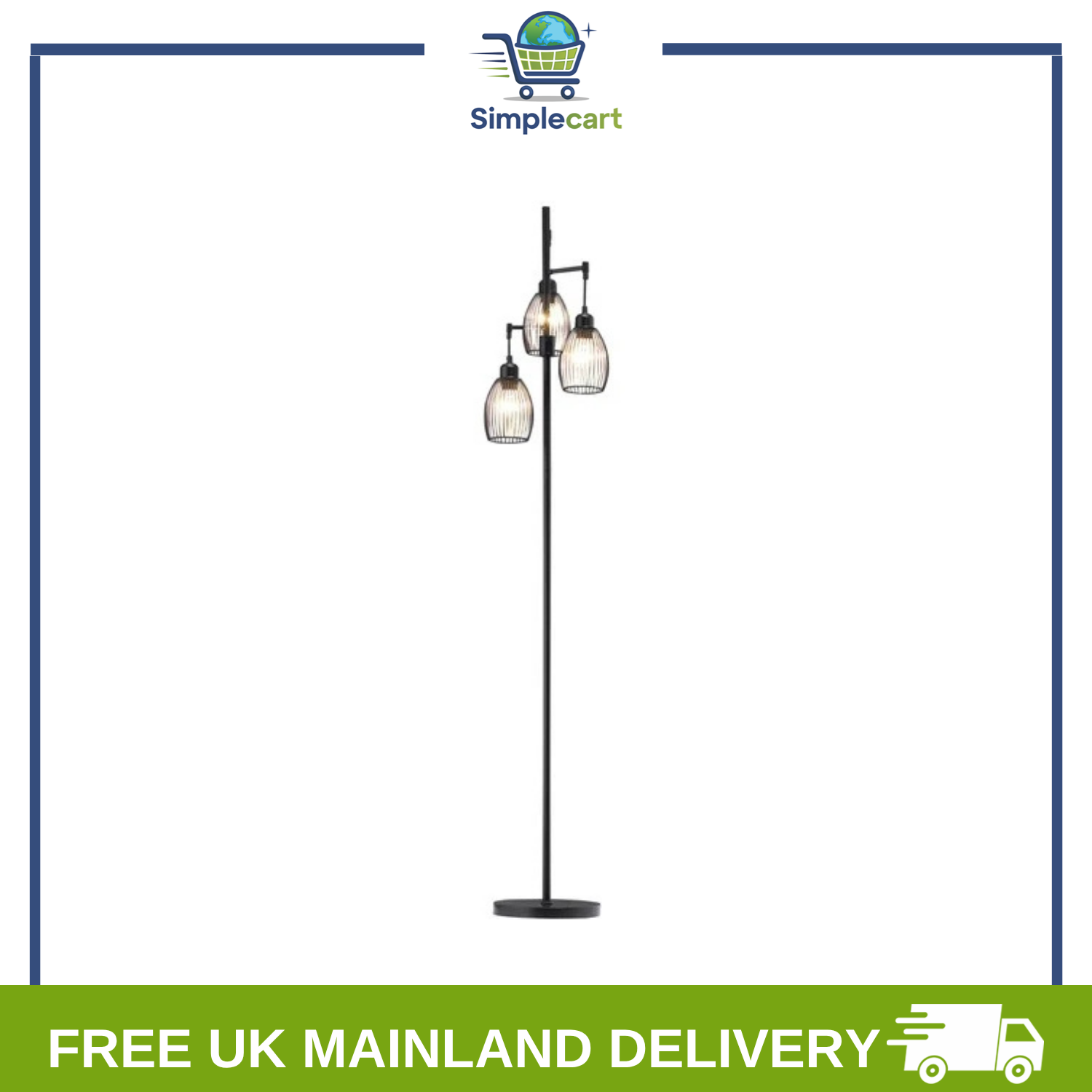 Homcom Black Industrial Floor Lights With Metal Lampshades, 3-Light Floor Standing Lamp For Living Room, Bedroom, Dinging Room, Study, | Aosom Uk - Image 3
