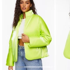 Forever 21 Lime Open-Front Puffer Jacket