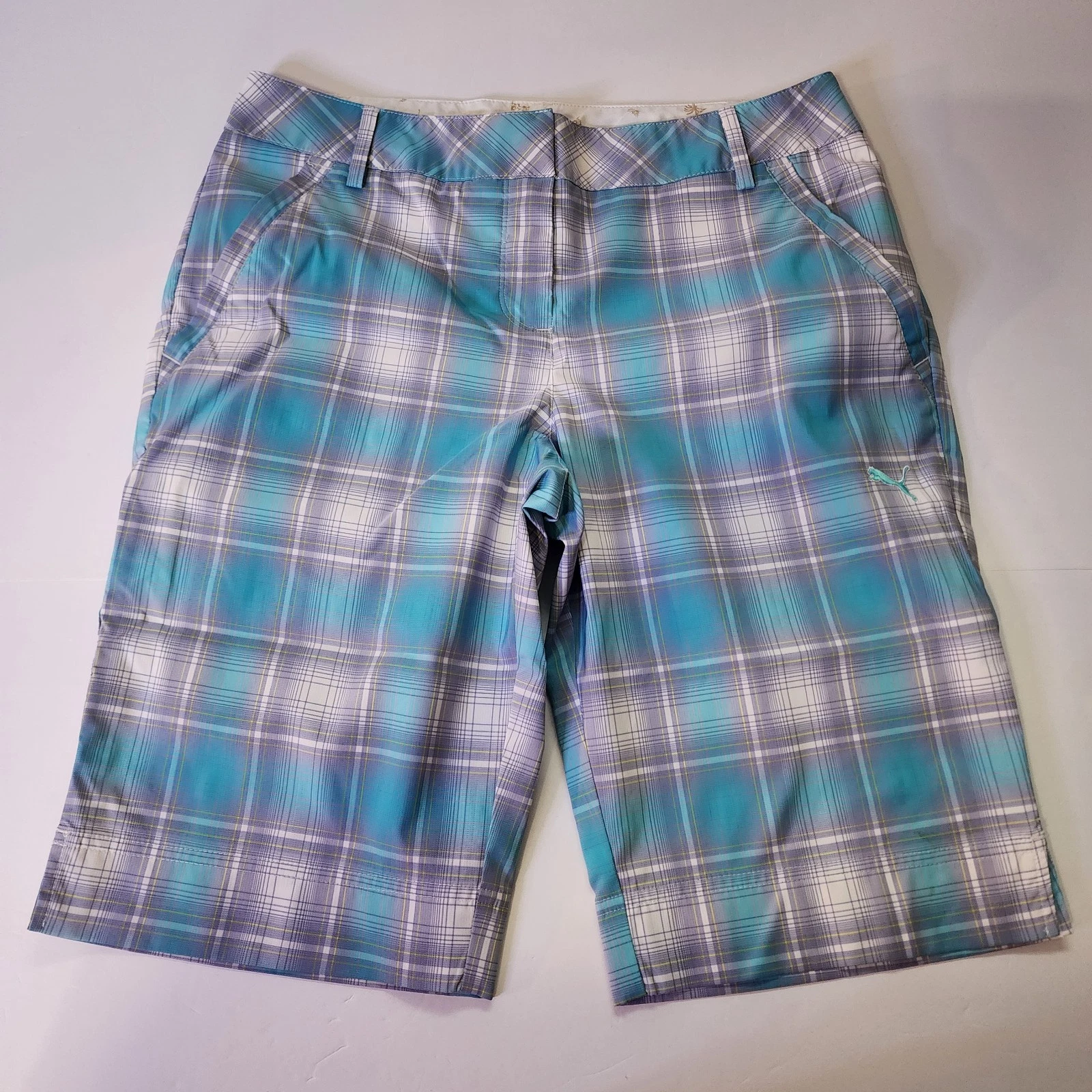 Puma pantaloncini da golf donna 6 bermuda blu a quadri outdoor preppy tempo libero