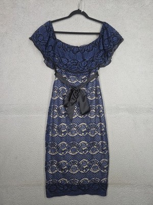 Blue Lace Midi Dress L Large Off The Shoulder Flying Tomato Party Cocktail 