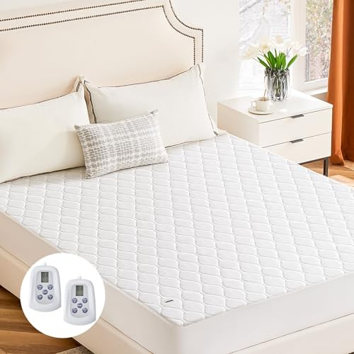 Heated Mattress Pad Queen Size (80×60″) – Dual Zone Electric Bed Warmer, 12