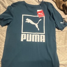 PUMA Men s Blue Graphic Logo T-Shirt Size S R...