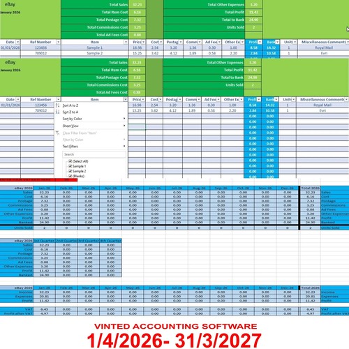 Bay Amazon Etsy Vinted Tiktok Shopify 2026 Accounting Spreadsheet Software - Afbeelding 13 van 25