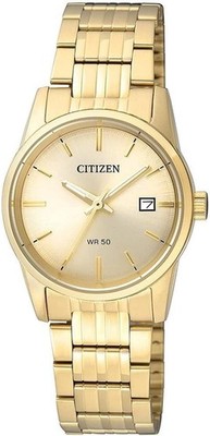 CITIZEN Damenarmbanduhr EU6002-51P Quarz Kristallglas gelbgoldfarben 27mm
