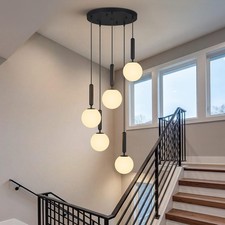 Modern Black 5-Light Pendant Light Milk Glass Globe Kitchen Island Fixture