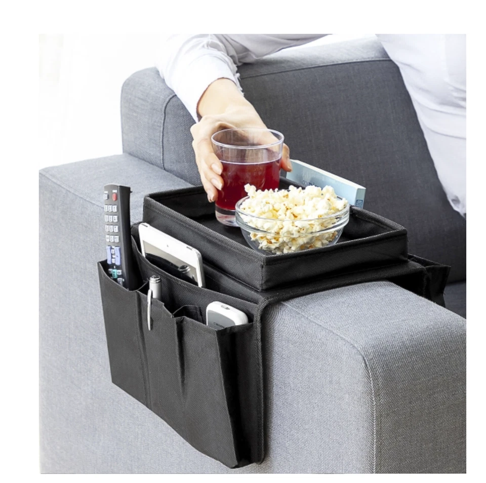 Plateau de Canapé avec Rangement pour Télécommande, Porte-gobelets et Organiseur - Photo 2/4