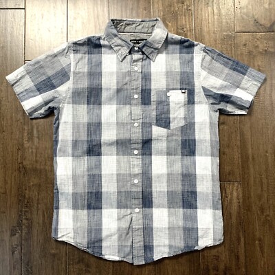 Ocean Current Shirt Beach Button Up Short Sleeve Plaid Blue White Men s Size S