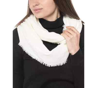 Charter Club Woven Chenille Loop Scarf Women's One Size Ivory Fringe Trim