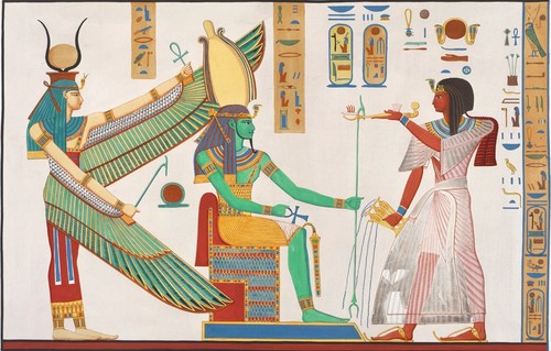 Egypte ancienne : le pharaon Ramsès IV fait une offrande à Isis. Impression des beaux-arts - Photo 1/1